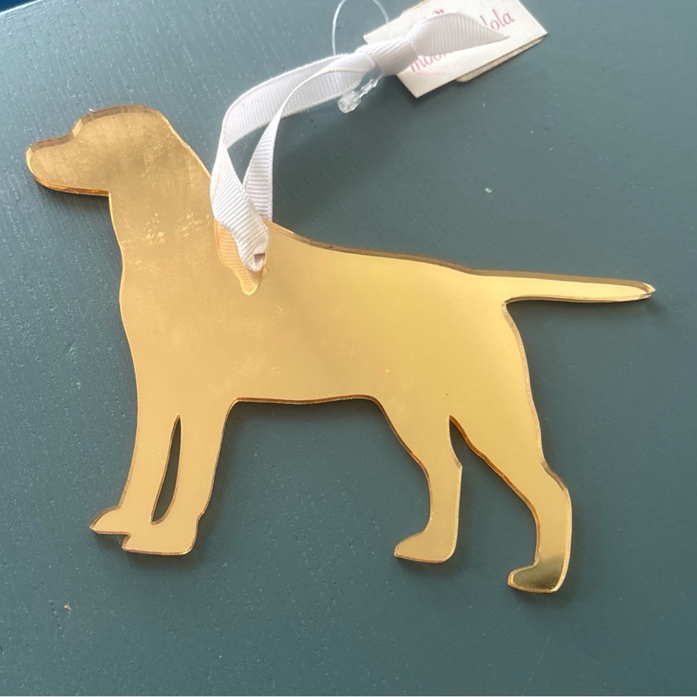 Moon & Lola Mirrored Gold Ornament - Labrador Retriever NWT